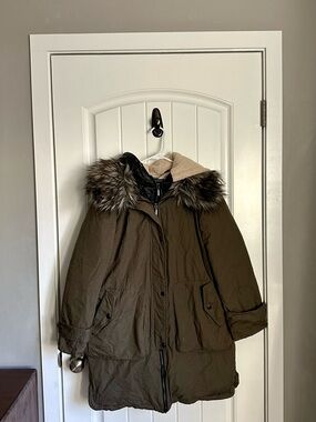 Bernardo Down Parka Winter Coat Jacket XS Olive Green Detachable Fur Hood